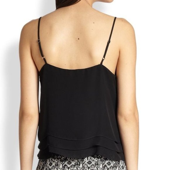 Parker Brynlee Layered Spaghetti Strap Silk Tank Top in Black Size XS - Picture 2 of 10